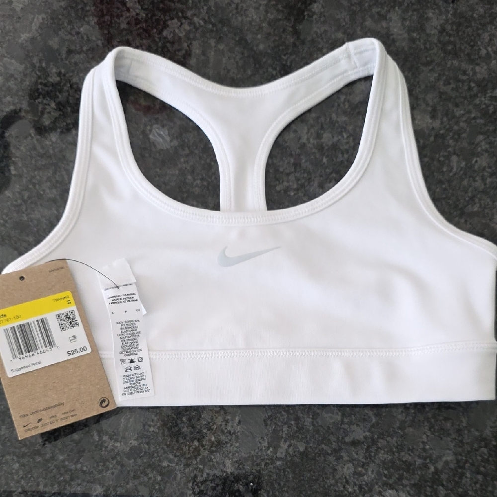 Nike White Racerback Sports Bra with Light Support KIDS Size Small